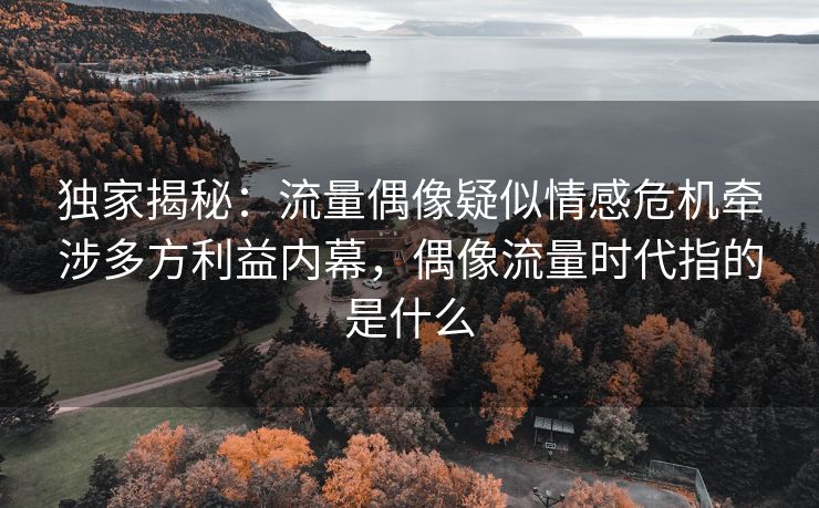 独家揭秘：流量偶像疑似情感危机牵涉多方利益内幕，偶像流量时代指的是什么